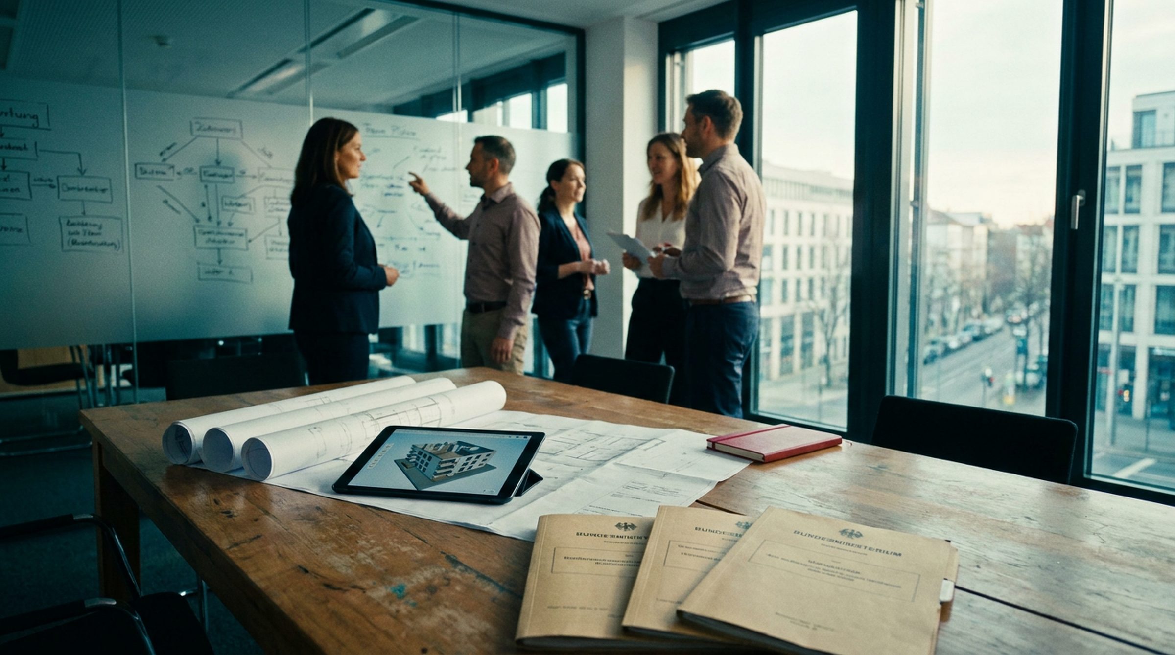 Das LPS-Team bei der Projektarbeit am Whiteboard