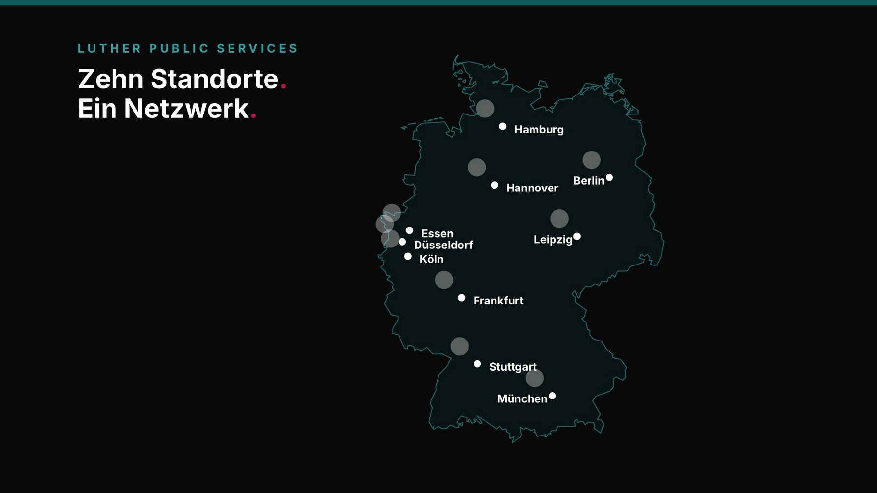 Deutschlandkarte mit den zehn Standorten von Luther Public Services